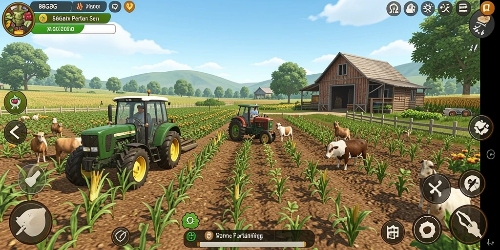 Tampilan gameplay seru di 8G8G dengan aktivitas bertani.
