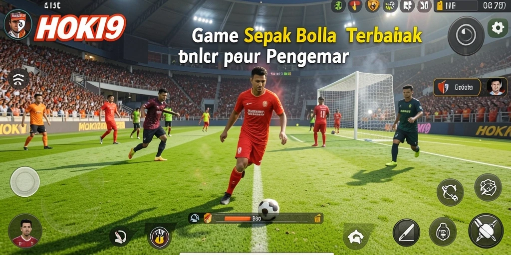 Tampilan gameplay HOKI9 yang mendebarkan dalam arena sepak bola.