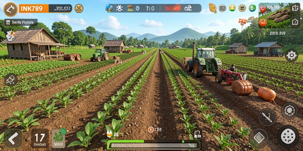Tangkapan layar dari gameplay pertanian yang menarik di INK789.