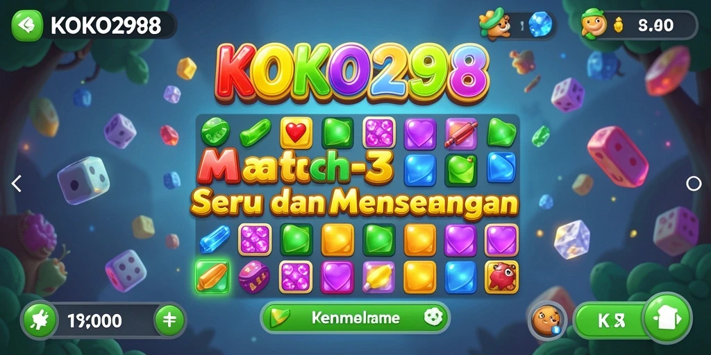 Screenshot gameplay KOKO288 yang menampilkan kombinasi warna Match-3.