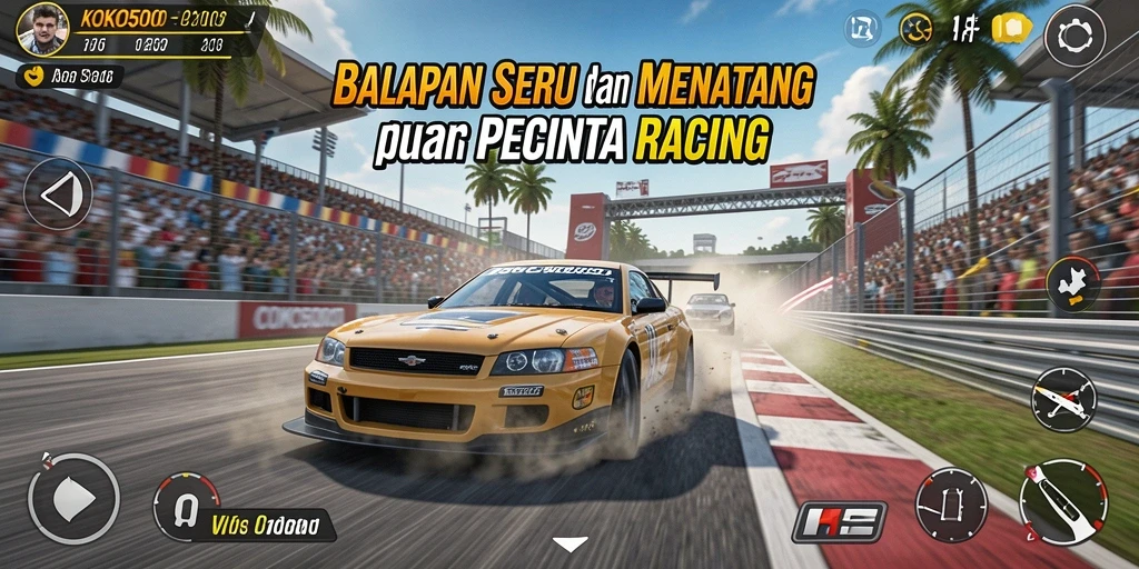 Tampilan gameplay seru KOKO5000 dengan aksi balapan intens.