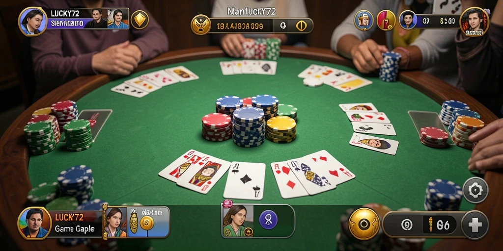 Screenshot LUCKY72 menampilkan gameplay Gaple yang seru dan interaktif.