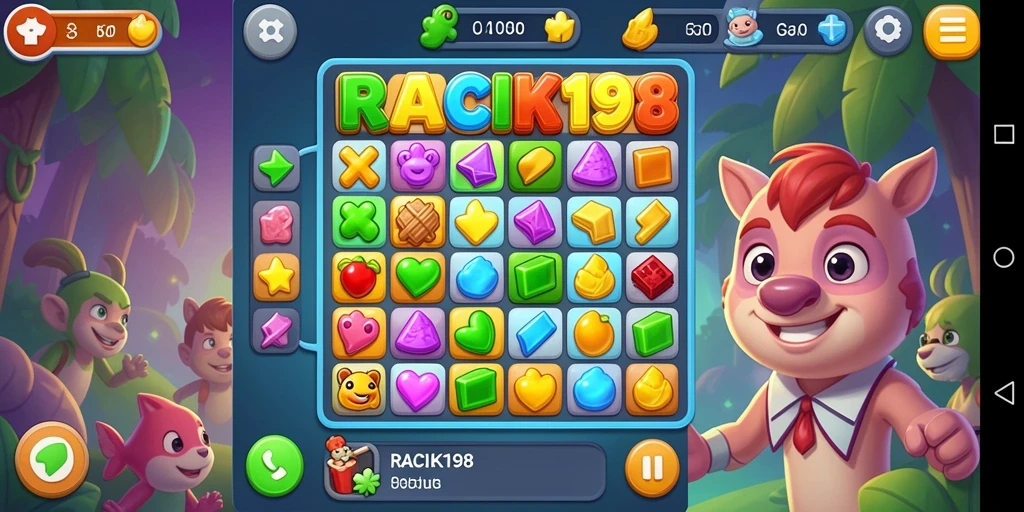 Screenshot menunjukkan gameplay <strong>RACIK198</strong> yang seru dan penuh warna.